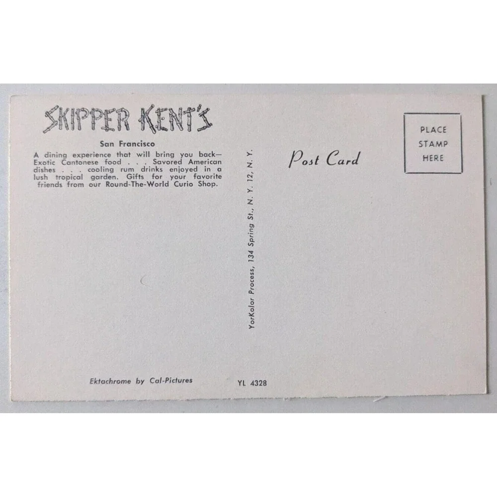 SKIPPER KENT'S San Francisco CA Tiki Bar Tropical Polynesian Vintage Postcard G6
